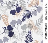 Monotone blue and grey of silhouette tropical foliage and fill in stripe leaves in colorful mood  seamless pattern in vector for fashion fabric and all prints 