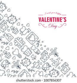 Monotone creative valentines day frame sketch composition with beautiful symbols of the white background hand drawn vector illustration