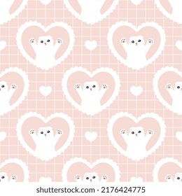 monotone pastel pink girly design white kitten seamless pattern, kawaii animals wrapping paper digital print design