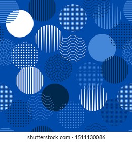 Monotone shade of blue minimal geometric circle from line and dots samless pattern ,Design for fashion , fabric, web, wallpaper ,and all prints on summer electric blue background color