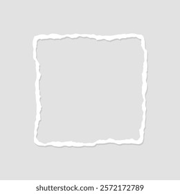 Monotone square shape ripped paper vector element. Blank torn paper square with rough edges on a light background, element vector. Square shape ripped paper vector collage element.