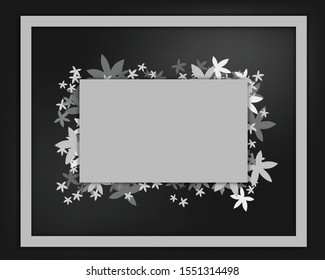 Monotone theme template background with leaf.Frame border and copy space. Vector 