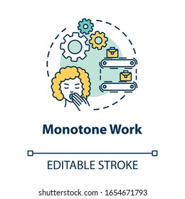 Monotone work concept icon. Woman yawning. Overworked lady. Boring labor. Sleepy secretary. Burnout cause idea thin line illustration. Vector isolated outline RGB color drawing. Editable stroke