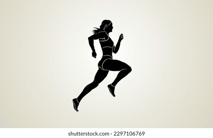 Monotonous silhouette of a running girl on a light background. Vector image.