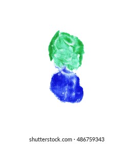 Monotype. Abstract acrylic design object. Green and blue. Imprint on paper. Abstract spot. Design element. Hand Drawn. Vector illustration.