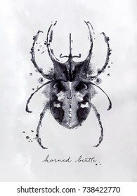 Monotype hornet beetle drawing with black and white on paper background