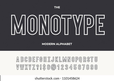 Monotype modern alphabet. Typeface modern typography sans serif style for party poster, printing on fabric, t shirt, promotion, decoration, stamp, label, special offer. Cool trendy font. Vector 10 eps