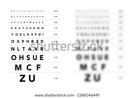 Monoyer chart Eye Test Chart medical illustration. line vector sketch style outline isolated on white background. Vision test board optometrist test for visual examination Checking optical glasses
