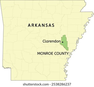 Monroe County and city of Clarendon location on Arkansas state map