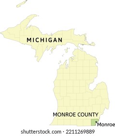 Monroe County and city of Monroe location on Michigan state map