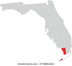 Monroe County no mapa do estado da Flórida vetor editável