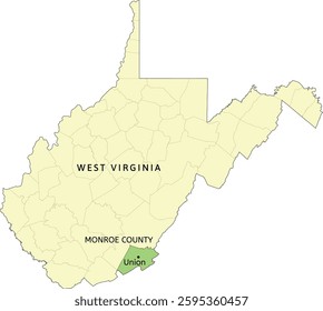 Monroe County and town of Union location on West Virginia state map