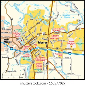 Monroe, Louisiana area map