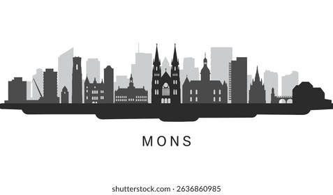 Mons Belgium City Skyline Silhouette with Vector.