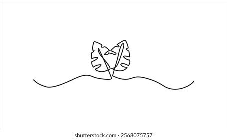 monsetra leaf continuous one line drawing