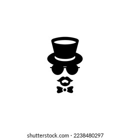 Monsieur logo. Gentleman figure with mustache. Vintage classic retro. icon man isolated on white background. Flat design