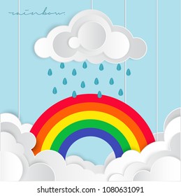 Monsoon background with rainbow in paper texture
