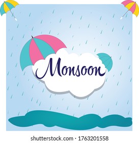 Monsoon cloud with umbrellas and space for text