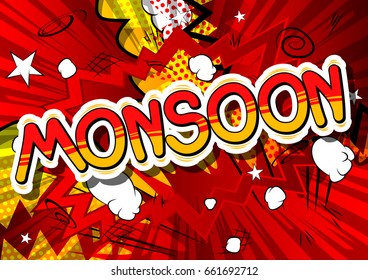 Monsoon - Comic book style word on abstract background.