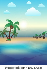 Monsoon concept with coconut trees and beachside.