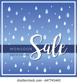Monsoon end of season sale. Rainy details with cute umbrella in cloudy background. Vector isolated.