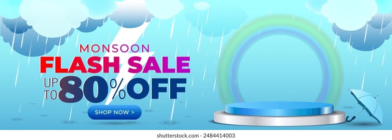 Monsoon Flash Sale offer banner with Rainy day background