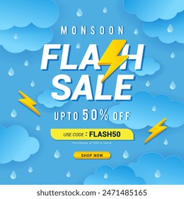 Monsoon Flash Sale vector Illustration. Rainy season background