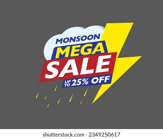 Monsoon Mega offer concept vector illustration. Discount offer with monsoon element thunder and cloud
