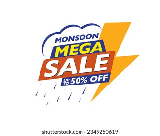 Monsoon Mega offer concept vector illustration. Discount offer with monsoon element thunder and cloud
