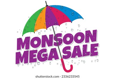 Monsoon Mega Sale, color umbrella, water drops, rain drops, coulurful design, sale offer, season sale