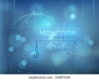 Monsoon Offer Sale Background Water Drops Stock Vector (Royalty Free