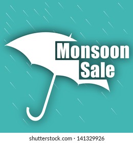 Monsoon offer and sale banner, flyer or poster with open umbrella.