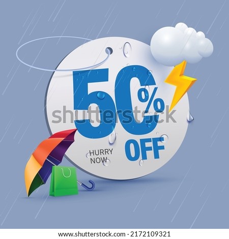 monsoon offer tag 50 percent off written on price tag surrounded with monsoon elements