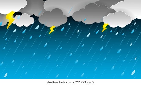 Ilustración vectorial de la temporada de lluvias del monzón. estilo de arte de papel