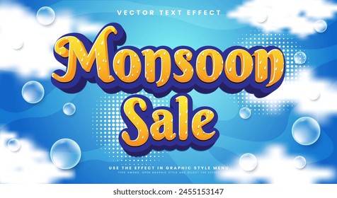 Monsoon sale 3D editable text effect Template with cartoon style