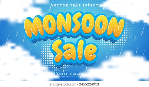 Monsoon sale 3D editable text effect Template with cartoon style