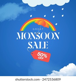 Monsoon Sale Banner Design Background Template Vector Illustration