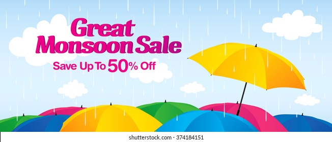 Monsoon sale banner template design