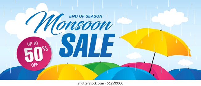 Monsoon sale banner template design