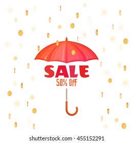 Monsoon sale banner with umbrella. Vector illustration.