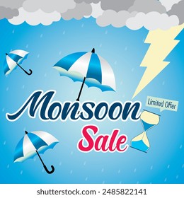 Monsoon sale limited offer template 
 vector background illustration, product sale monsoon offer limited time offer.