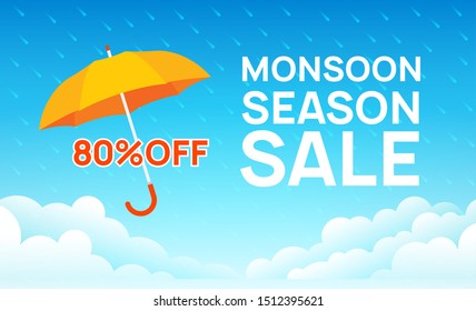 Monsoon sale offer rain season background. Rainy monsoon promotion poster template.