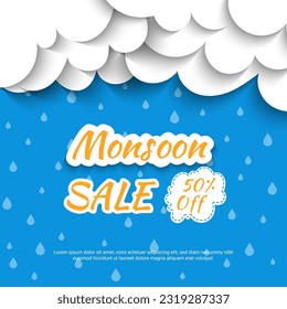 monsoon Sale paper style banner template