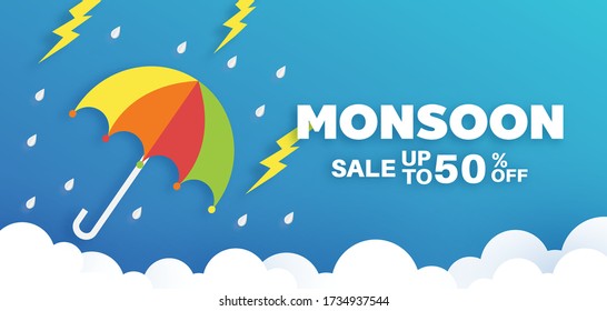 Monsoon sale and  rain sale banner.