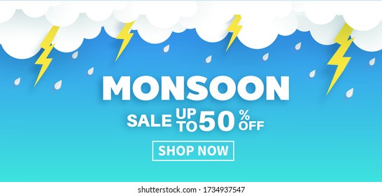 Monsoon sale and  rain sale banner.