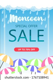 Monsoon sale rainny background vecter