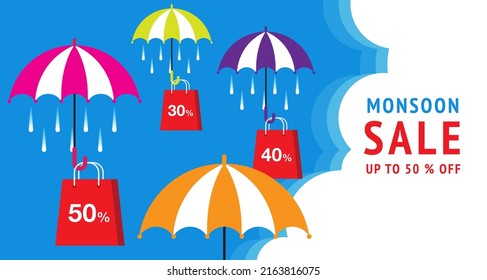 Monsoon sale , rainy season ,banner, vector illustration.
