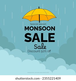 Monsoon Sale Rainy Season Umbrella Logo Web Banner Background Vector, Monsoon Sale Web Banner Vector