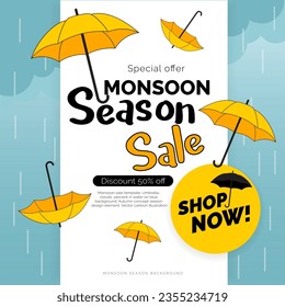 Monsoon Sale Rainy Season Umbrella Logo Web Banner Background Vector, Monsoon Sale Web Banner Vector