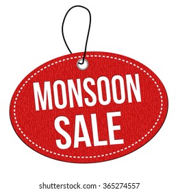 Monsoon sale red leather label or price tag on white background, vector illustration